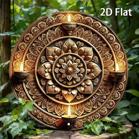 2D Flat, for Lotus Metal Wall Art - Vintage Aluminum Round Mandala Design, 7.87-Inch Brass Decoratio
