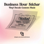 [OPEN HOURS] Vinyl Decals Sticker - Window, Glass, Studio, Shop & Office