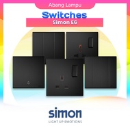 SIMON E6 Series Black White Switches & Socket Outlet SIRIM Approved Suis Lampu Rumah Suiz Soket Plug