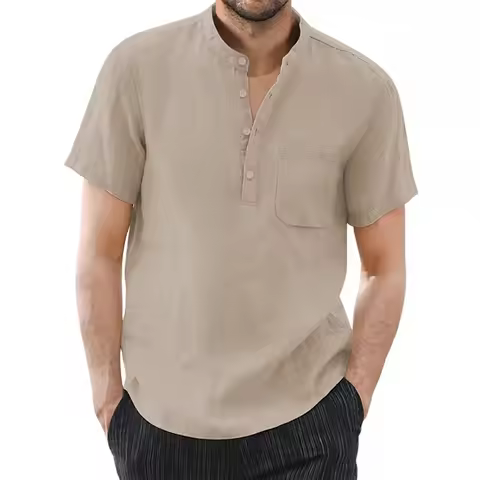 Men's Short Sleeve T-shirt Cotton and Linen Casual Men T-shirt Solid Color Summer Shirt Male Cozy Br