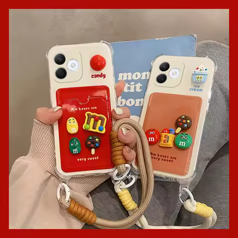 Kawaii 3D Candy Beans for iPhone 16 Plus 15 Pro Max 11 12 13 Mini XS XR 7 8 SE Card Holder Cartoon S
