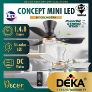 DEKA Fan DEKA CONCEPT MINI LED 34" 3 Blades 14 Speed DC Motor Remote Control Ceiling Fan With Light 