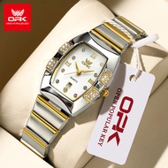 OPK นาฬิกาผู้หญิงกันน้ำ2024ใหม่สายสแตนเลสเดิมนาฬิกาข้อมือลำลองควอตซ์เพชรหรูหราสง่างาม