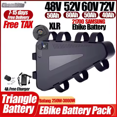 60v72v 3000w Triangle Electric Bicycle battery 36v 48v 52v ebike 30ah 40ah 50ah 60ah chamrider 1000w