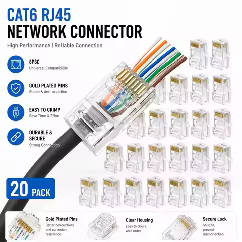 50PCs RJ45 Connector Connector Network Unshielded RJ45 Perforated Crystal Head Network Cable