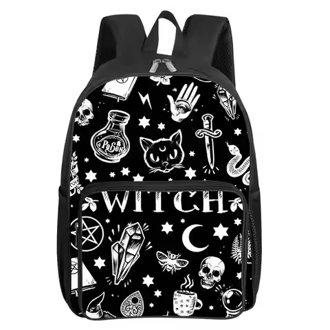 Witch Pattern Square Front Pocket Backpack Zipper Large Capacity for Boys Girls Best Gift 3D Cartoon