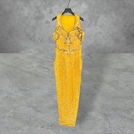 黃色 手工訂製 滿版 珠飾 亮片 鑽飾 古董 洋裝 PMF18B