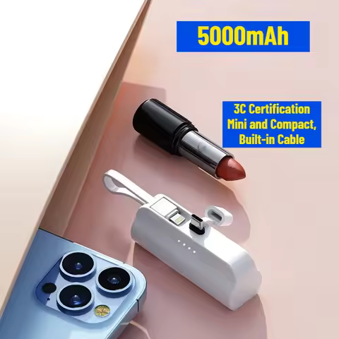 Capsule-shaped 5000mAh Power Bank with 3C Certification Mini and Compact, Built-in Cable