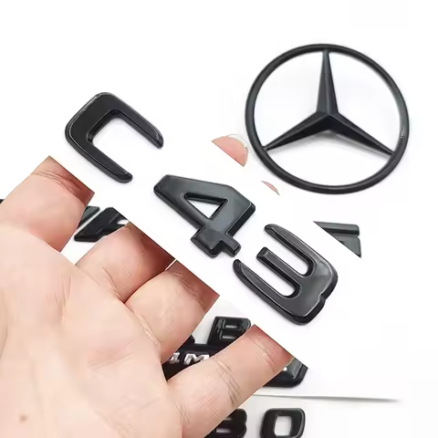 3D ABS Black C43 Logo Letters BITURBO 4MATIC Badge Car Rear Star Sticker BITrunk AMG Emblem For Merc