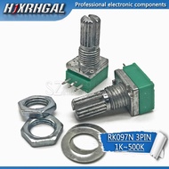5PCS 3-pin RK097N B5K B10K B20K B50K B100K single key potentiometer audio potentiometer handle 15mm 