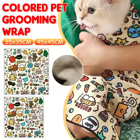 Cat Grooming Wrap Self-Adherent Cat Restraint Wrap Anti-Scratch Cat Swaddle Burrito Wrap for Nail Tr
