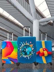 Gustell 高彈性行李箱套保護行李箱套適用於 18-30 英吋旅行配件,地球飛行圓圈圖案,可水洗且具有防護性