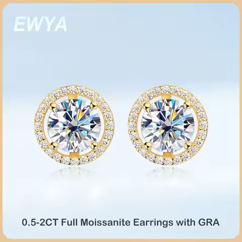 EWYA 2025 Trendy 1-4CT Full Moissanite Stud Earrings For Women Party Bridal Fine Jewelry S925 Sterli