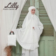 STOK READY MUKENA LILLY KATUN PARIS PUTIH BW AHSANI MUKENA PREMIUM