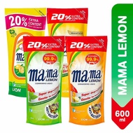 Mama Lemon Dishwashing Liquid Refill Pack / Tough Grease Gentle Hands, 600ml