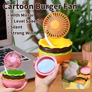 Creative Hamburger Desktop Fan,portable Pocket Fan,Hamburger Makeup Mirror Fan,360° Adjustable Fan,Mini Fan Usb Rechargeable Table Fan 	 tao3c1
