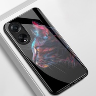 Case For OPPO A98 5G A1 5G Phone Cat Glass Shell Shockproof