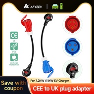 AFYEEV EV Charger 3-Pin Plug to CEE Red Power Female Plug 5 Pins Socket Adapter Connect with 16A 3 P