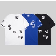 2024 T-Shirt Front Back Rose Print, Cuff Brand Text Stripes Rose Print Fashion Half-Sleeve Men Women Contrast Style