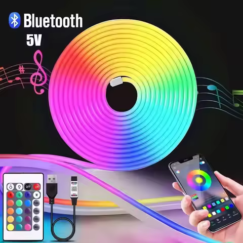 5V Usb Rgb Neon Led Strip 1M 2M 3M 5M Ip65 Rgb Neon Lamp Tape With Tuya Wif Bluetooth App And Remote