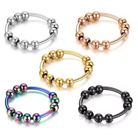 Tainless Steel Beads Anxiety Rings For Women Stress Relief Fidget Rings Men Simple Style Fashion Jew