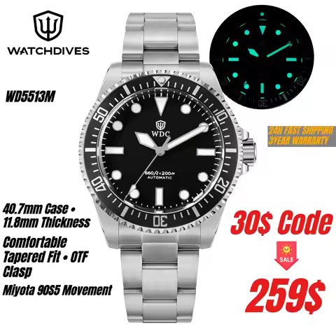Watchdives WD5513M 40.7mm Dive Watch Miyota 90S5/9015 Automatic Sapphire 200M Waterproof BGW9 Lume V