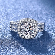 Ready Stock live Broadcast luxury Two Carat inlaid square Clad zircon Ring Female Light luxury Style