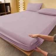 1pc Plain Light Purple Fitted Sheet, Mattress Protector, Mattress Cover For Bed, Bed Sheet, Soft And