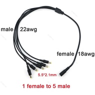 70cm 1 to 5 way Splitter Cable 5.5*2.1mm female to male 18awg and 22awg 12V DC Power Supply Line  MY
