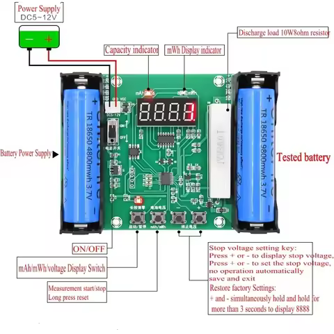XH-M240 18650 3.7v lithium battery Capacity tester maH mwH digital discharge electronic load battery