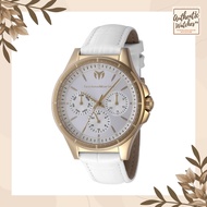Technomarine 822058 Moonsun Silver Dial Yellow Gold Bezel White Leather Strap 36mm Women's Watch