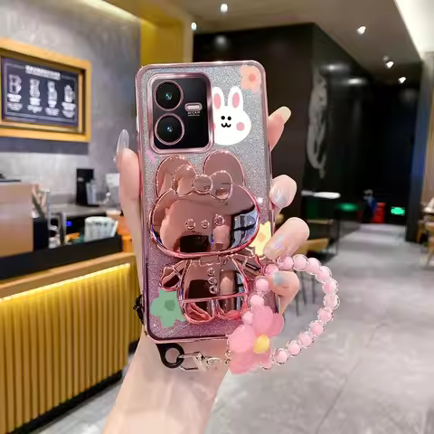 Flower Strap Rabbit Holder Case On For Vivo Y02 Y02S Y3 Y5S Y9S Y10 Y11 Y15A Y16 Y17S Y21S Y22S Y27 