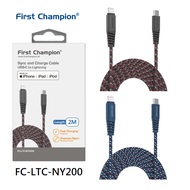 First Champion MFi 認證 USB-C 至 Lightning 充電傳輸線 -尼龍編織配鋁合金-200cm /FC-LTC-NY200 顏色隨機