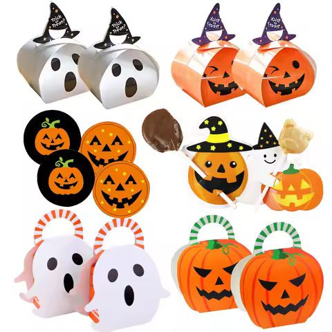 1pack Halloween Candy Boxes Ghost Pumpkin Cookie Boxes Lollipop Card for Halloween Party Trick Or Tr