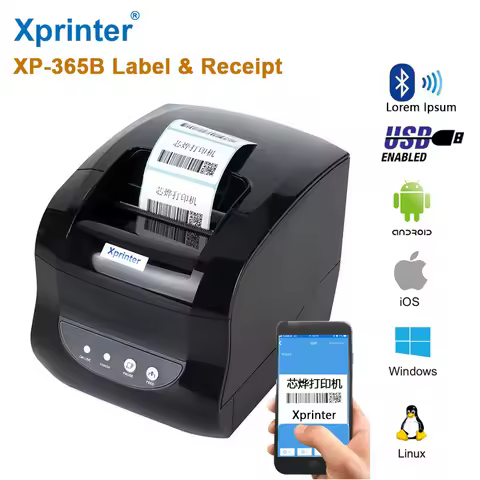 Xprinter365 Bluetooth Thermal Label Printer Barcode printer 80mm Thermal Receipt printer Support The
