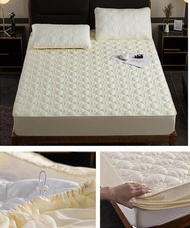 3PCS/Set Mattress Protector Cover Elastic Queen / King / Twin/ Single Size Fitted Bedsheet Set with Pillow Protector