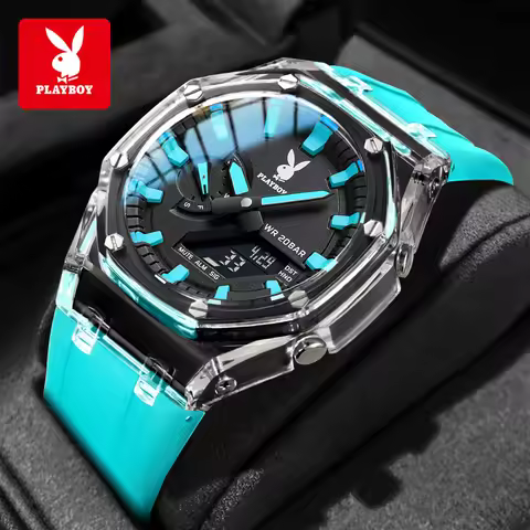 PLAYBOY Luxury Watches Man Electronic Watch Rubber Strap Waterproof Casual Sports Watches For Man 20