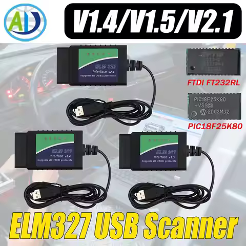 ELM327 USB V1.4/1.5/2.1 Original PIC18F25K80 FTDI FT232RL OBD2 Diagnostic Tool For ScanTool/MultiEcu