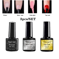 Limegirl 3 Pcs/Set Top Coat Base Coat and Primer Uv/LED Semi Permanent Varnish Gel Nail Polish for N