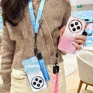 Red14C Fashion Rose Anti-Loss Lanyard Strap Glitter Case for Xiaomi Redmi 14C Back Cover 14C