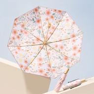 NIJIKO ร่มพับ 3 ตอน โครง8ก้าน ด้ามไม้ UV99.8% UPF50+ ลายภาพวาด สำหรับกันแดดและฝน