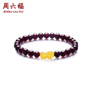 ZHOU LIU FU 周六福 24K Gold Bracelet Real Pure Gold Jewelry Fortune Pixiu Garnet Beaded Bracelet