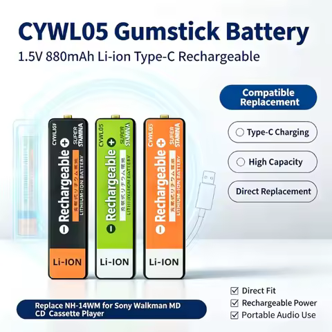 CYWL05 1.5V 880mAh Gumstick Li-ion Battery Type-C Charging For Sony Walkman MD CD Cassette Player Re
