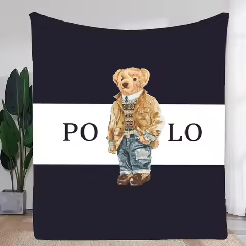 Trendy Teddy Bear Blanket - Stylish Plush Throw Featuring Dapper Teddy in Leather Jacket & Sweater, 