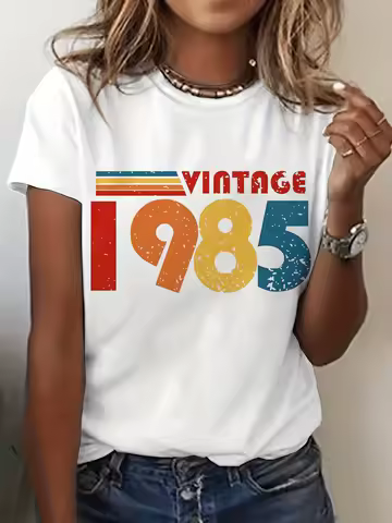 Edition 1985 40th Birthday Vintage Graphic TShirt Womens Short Sleeve Crew Neck Casual with Retro Le