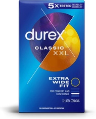 Durex Condom XXL Longer & Wider Natural Latex Condoms Extra Wide Fit 12 Count - Ultra Fine & Lubrica
