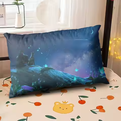 Starry Sky Sunset Sea Pillow, 2D Night Scene Pillow Core and Case Set, Aesthetic Pillow for Student 