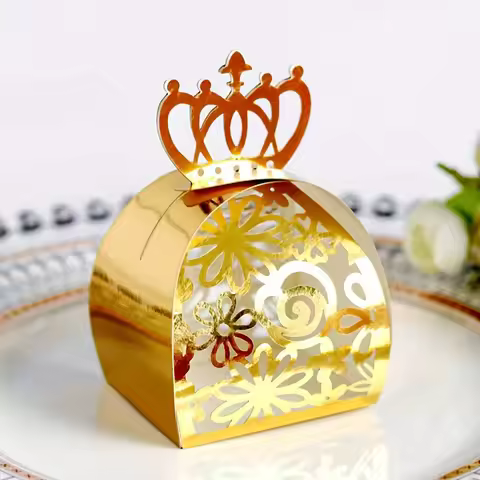 50pcs Candy Storage Boxes Hollow Crown Shaped Candy Box For Chocolate Dessert Cookies Biscuit Creati