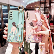 Luxury Phone Case for Samsung Galaxy A50 A50S A30S A70 A70S Beautiful Girl Skirt Pattern with Long Wrist Strap