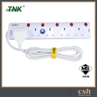 TNK 5 Gang Neon Extension Trailing Socket with 3 Pin 13 Amp Fuse Mouded Plug 2 meter (100% Pure Copper) With SIRIM